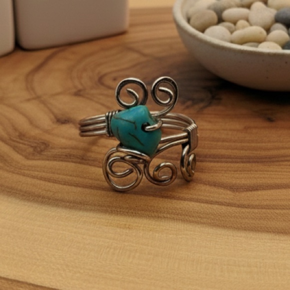 Artisan Wire-Wrapped Turquoise Statement Ring